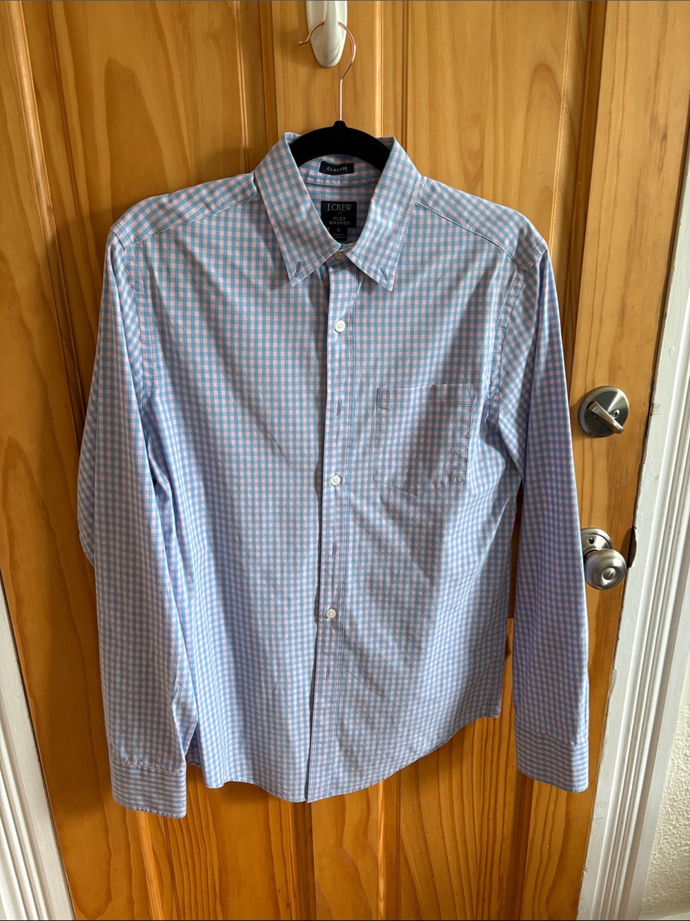 J. Crew Men’s Light Blue and White Gingham Button-Down Shirt